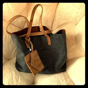 Black vegan leather tote